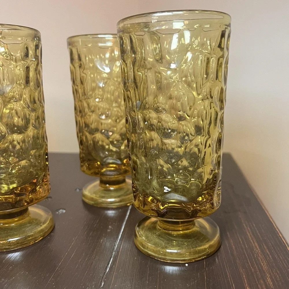 5 Fostoria Lemon Twist PEBBLE BEACH By Ben Seibel 10 OZ Footed Goblets 6